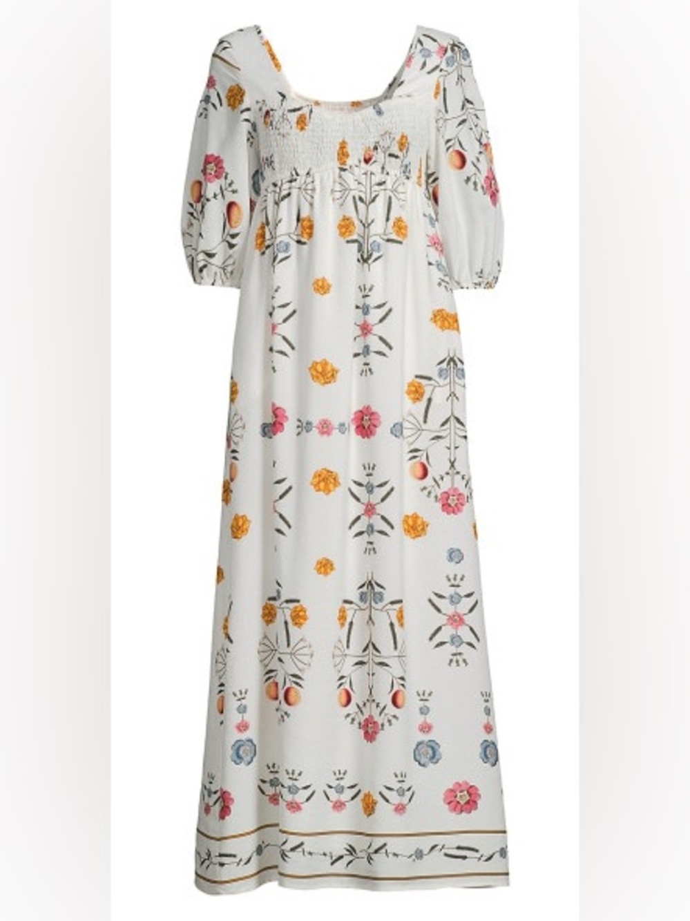 Sancia Rumia Floral Smocked Maxi Dress Linen Blend Size Small